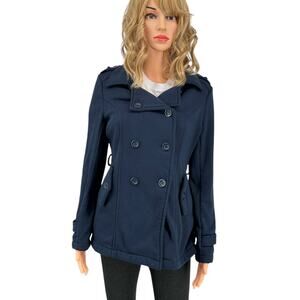 Vintage Y2K Navy Blue Double Breasted Jacket Ambiance Chunky Button Medium